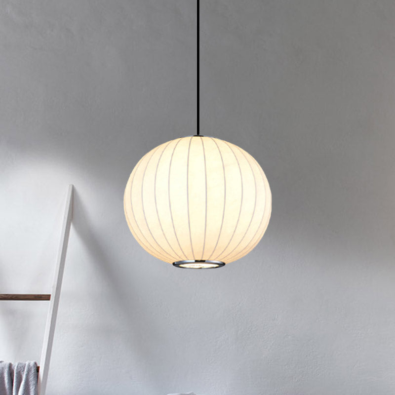 Simplicity 1 Light Hanging Light with Fabric Shade White Globe Suspension Pendant, 10"/12"/16"W