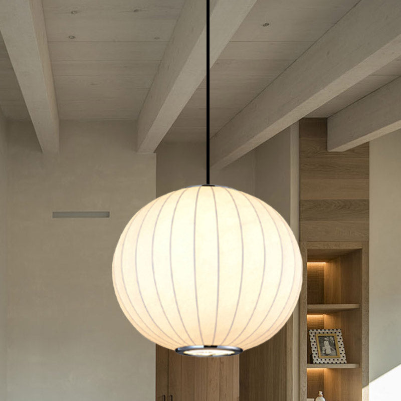 Simplicity 1 Light Hanging Light with Fabric Shade White Globe Suspension Pendant, 10"/12"/16"W