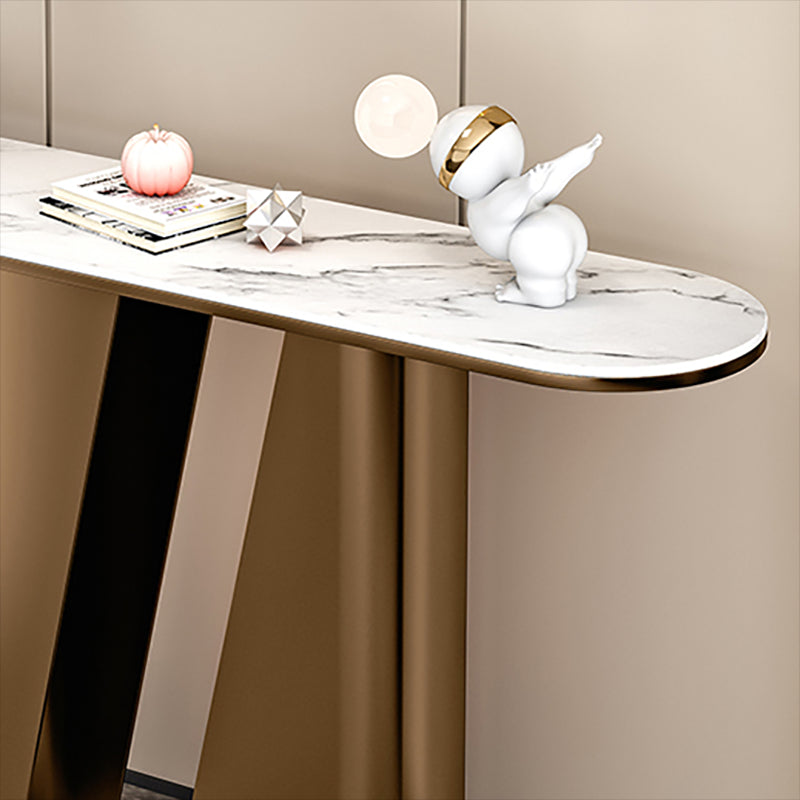 Modern Half Moon Console Table Stone Console Sofa Table in Gold/Black