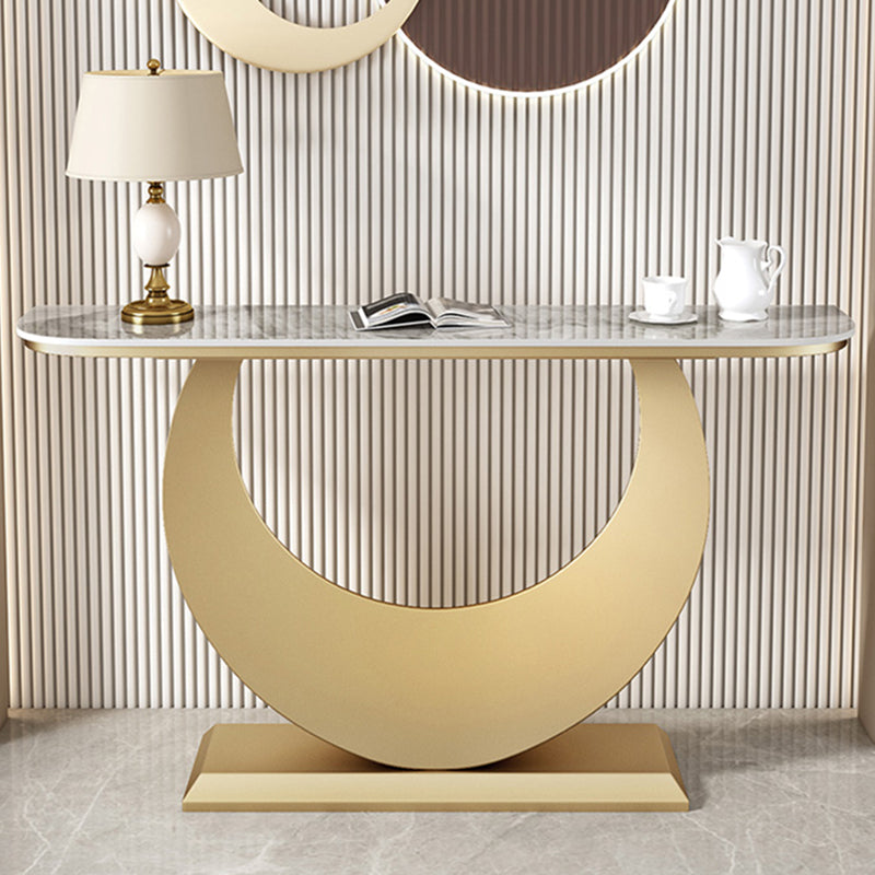 Half Moon Shape Contemporary Console Table Grey/Gold Stone Console Sofa Table