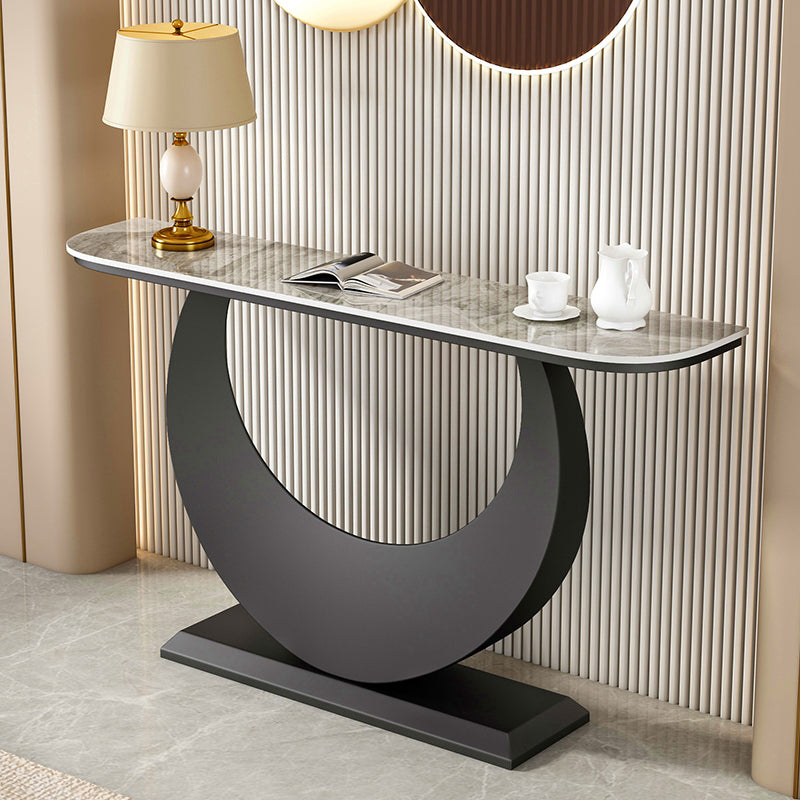 Half Moon Shape Contemporary Console Table Grey/Gold Stone Console Sofa Table