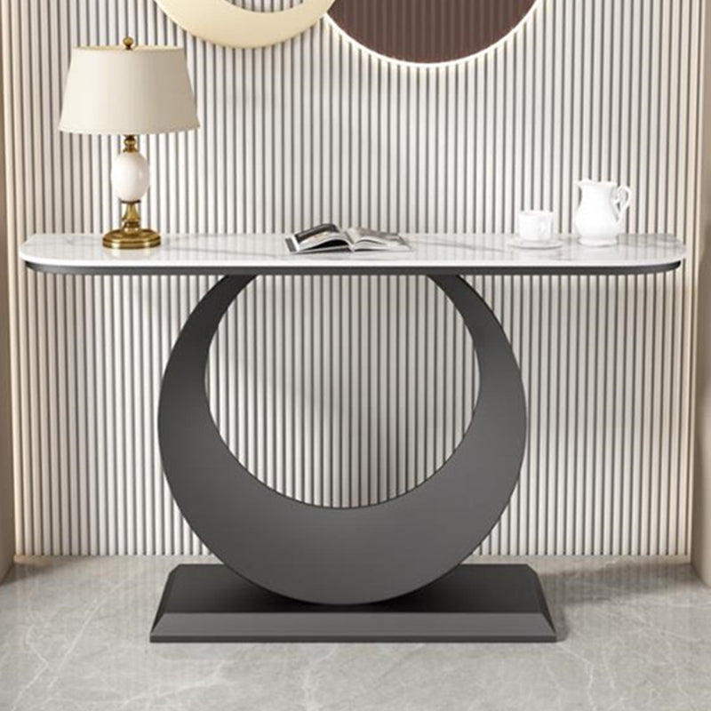 Half Moon Shape Contemporary Console Table Grey/Gold Stone Console Sofa Table