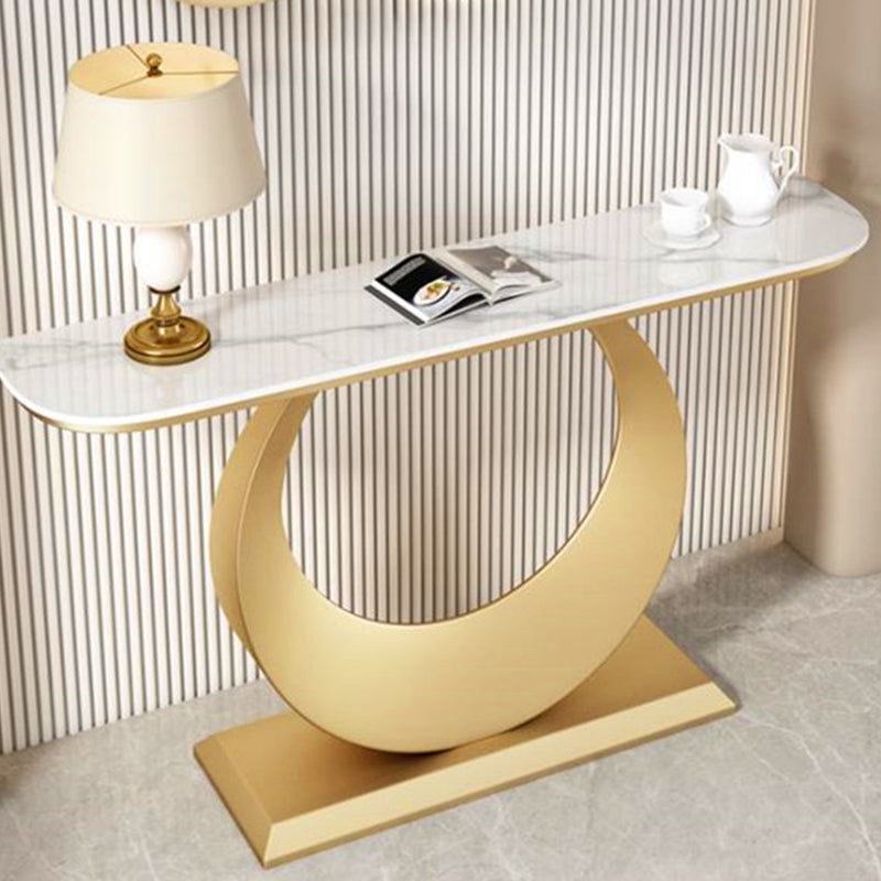 Half Moon Shape Contemporary Console Table Grey/Gold Stone Console Sofa Table