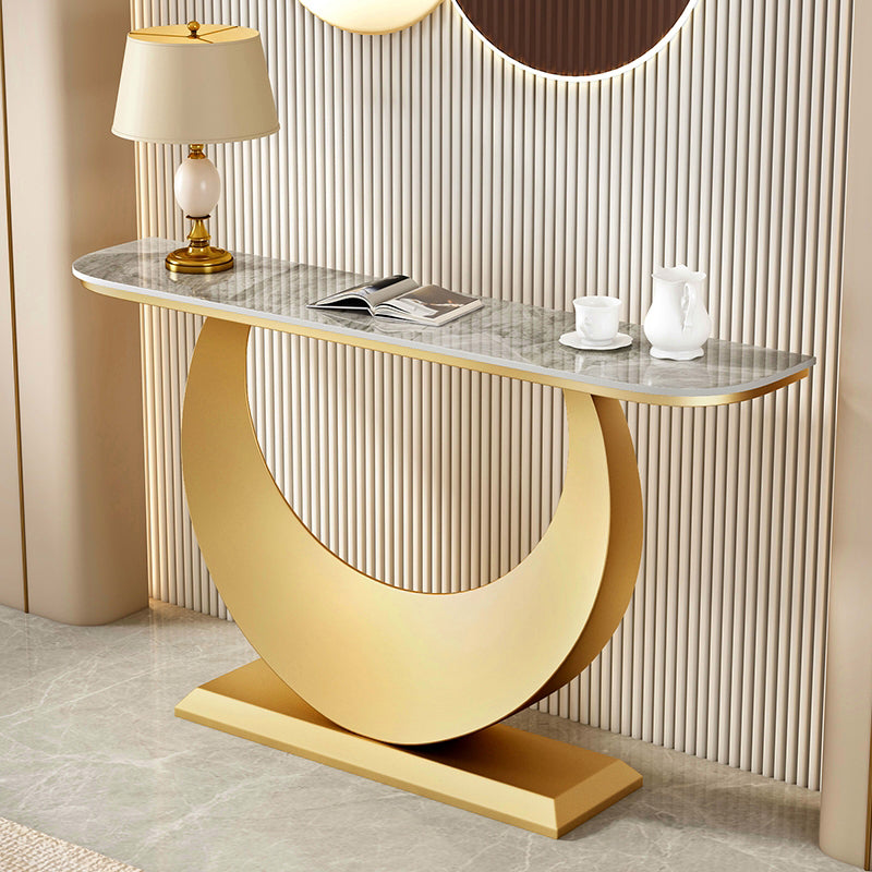 Half Moon Shape Contemporary Console Table Grey/Gold Stone Console Sofa Table