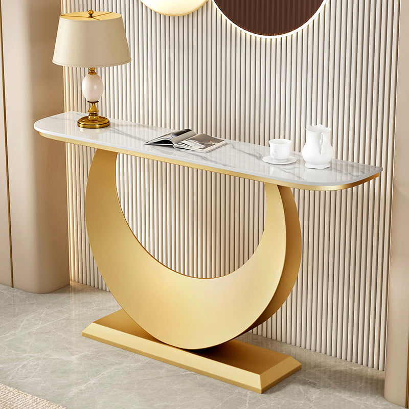 Half Moon Shape Contemporary Console Table Grey/Gold Stone Console Sofa Table