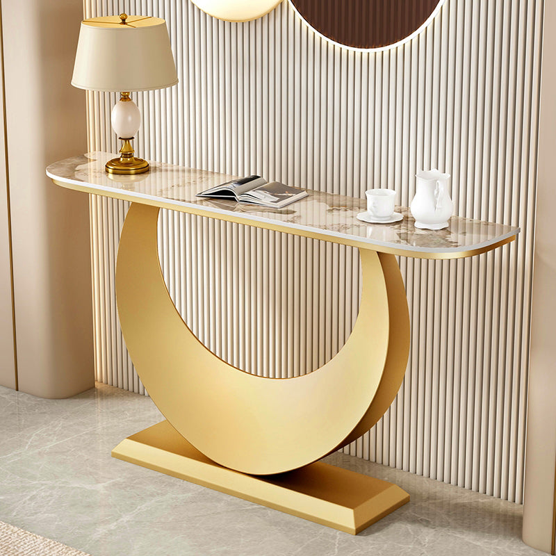 Half Moon Shape Contemporary Console Table Grey/Gold Stone Console Sofa Table