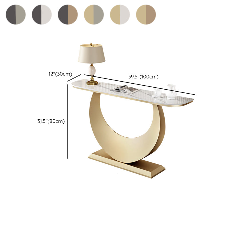 Half Moon Shape Contemporary Console Table Grey/Gold Stone Console Sofa Table