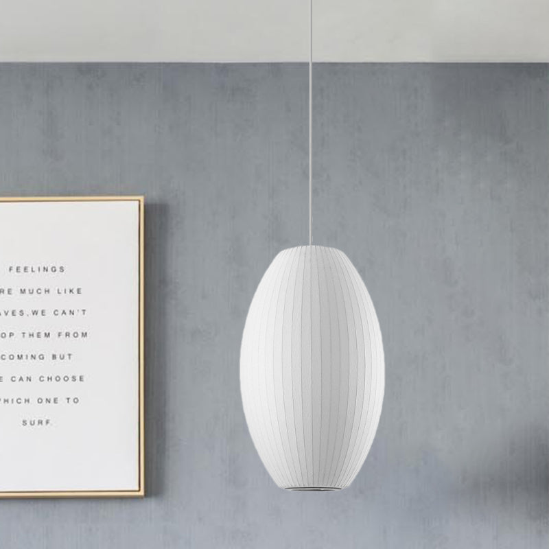 Cigar Suspension Pendant Contemporary Fabric 1 Light White Hanging Ceiling Light, 6.5"/12"/14" Wide