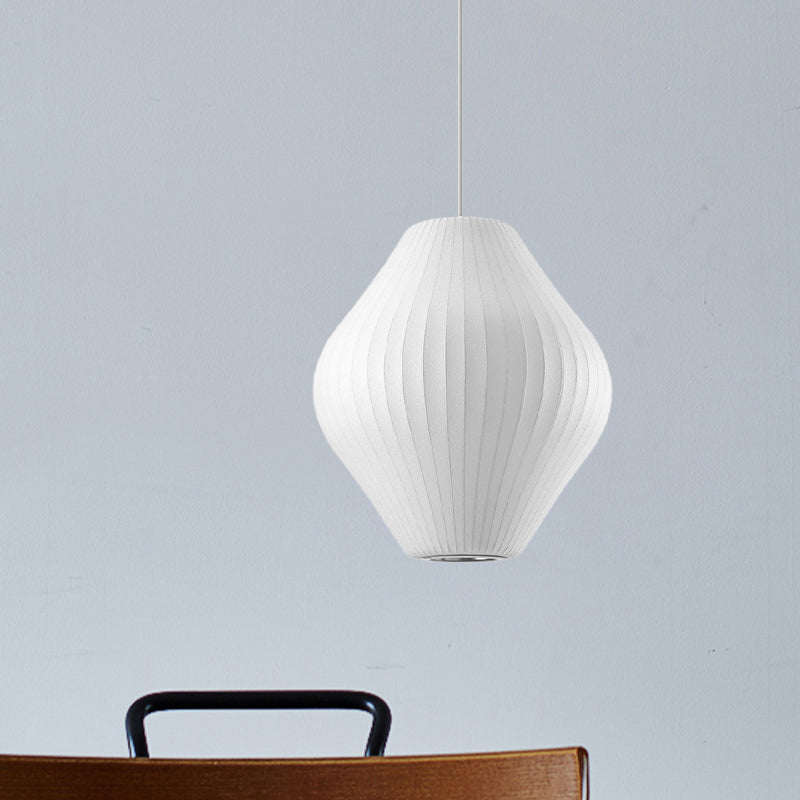 1 Bulb Ceiling Pendant Light with Pear Fabric Shade Contemporary White Hanging Light, 12.5"/17"W