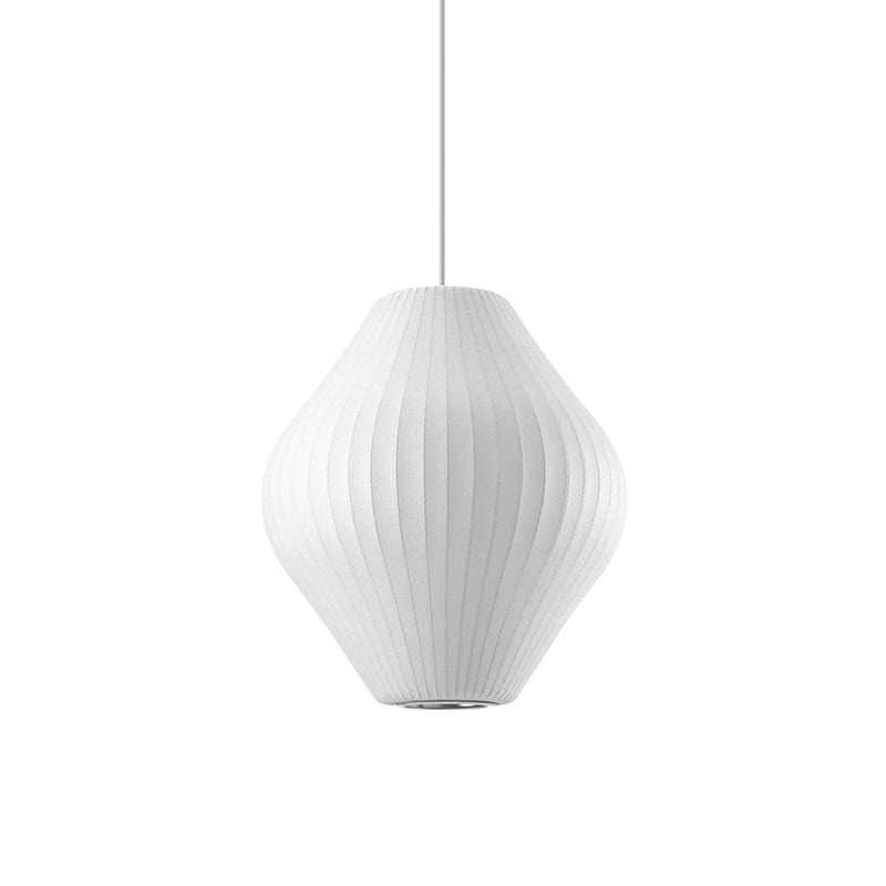 1 Bulb Ceiling Pendant Light with Pear Fabric Shade Contemporary White Hanging Light, 12.5"/17"W