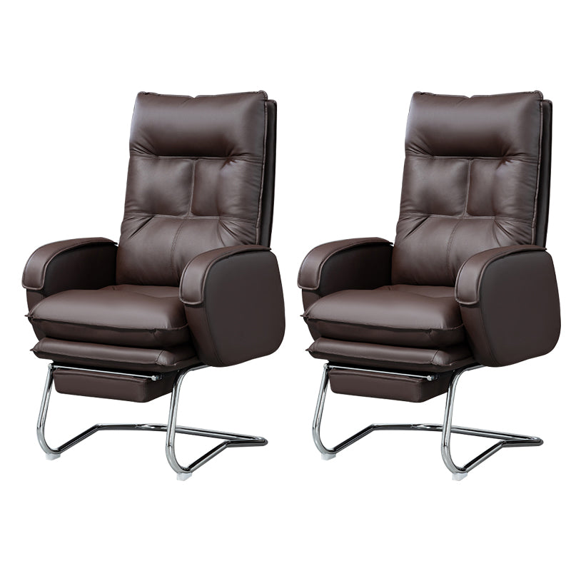 Modern Armless Office Chair Leather No Distressing No Wheels Ergonomic Desk Chair