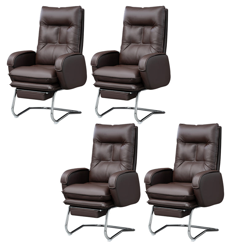 Modern Armless Office Chair Leather No Distressing No Wheels Ergonomic Desk Chair