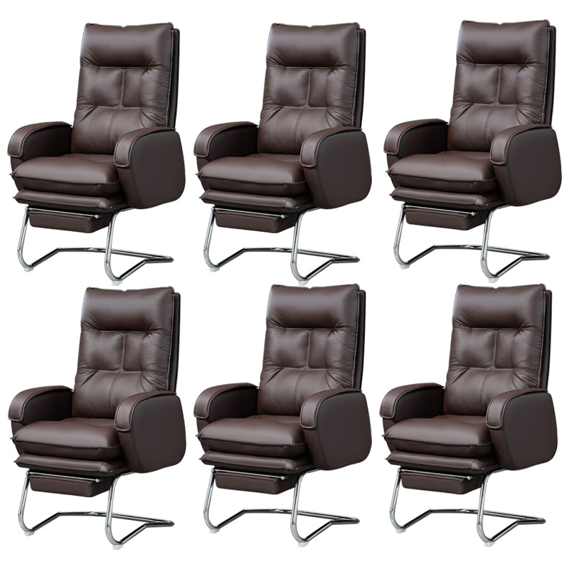 Modern Armless Office Chair Leather No Distressing No Wheels Ergonomic Desk Chair