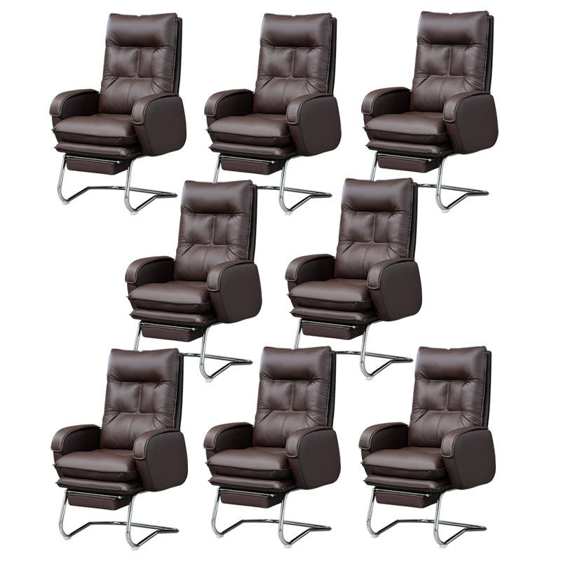 Modern Armless Office Chair Leather No Distressing No Wheels Ergonomic Desk Chair