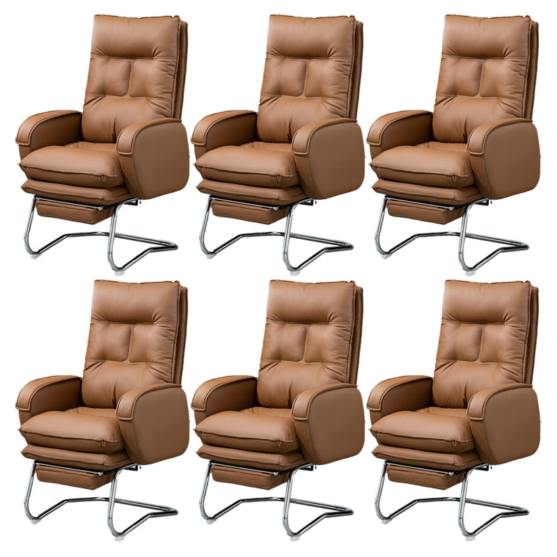 Modern Armless Office Chair Leather No Distressing No Wheels Ergonomic Desk Chair