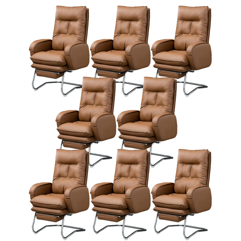 Modern Armless Office Chair Leather No Distressing No Wheels Ergonomic Desk Chair