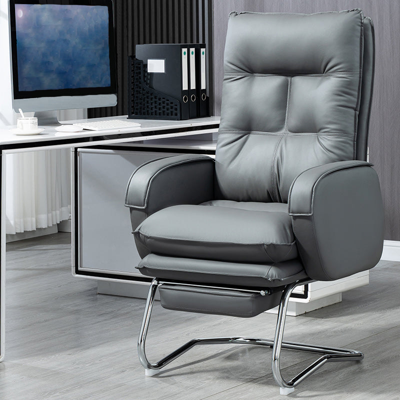 Modern Armless Office Chair Leather No Distressing No Wheels Ergonomic Desk Chair