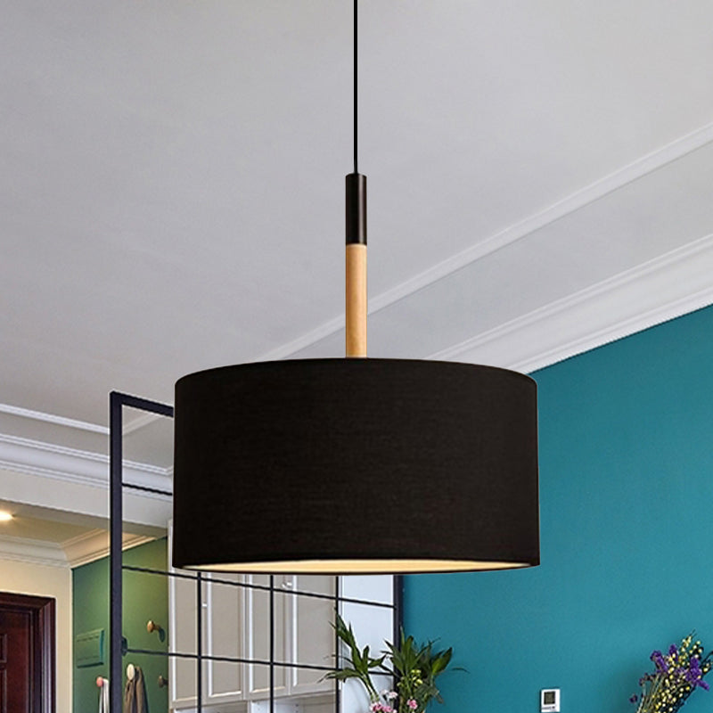 Drum Ceiling Pendant Light Simple Fabric 10"/16" Dia 1 Light White/Black Hanging Lamp Kit