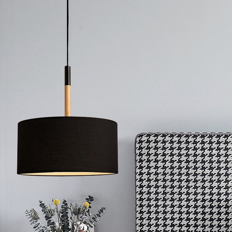 Drum Ceiling Pendant Light Simple Fabric 10"/16" Dia 1 Light White/Black Hanging Lamp Kit