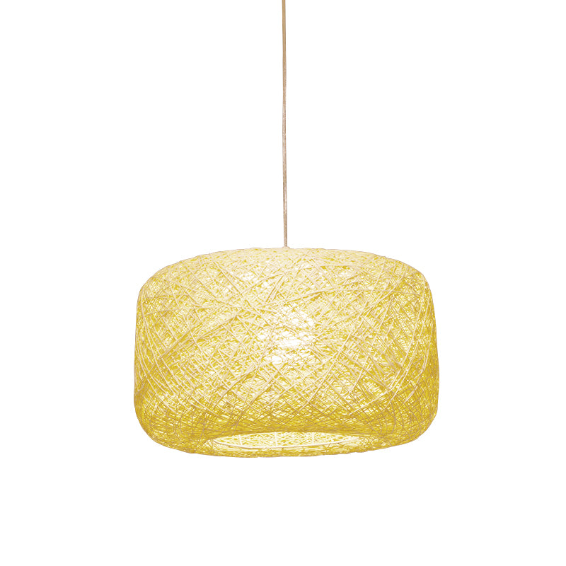 8 "/12" Dia Drum Hanging Leuchte Moderne Stil gewebter Rattan Rattan 1 Kopf Esszimmer Anhängerlampe in Schwarz/Weiß