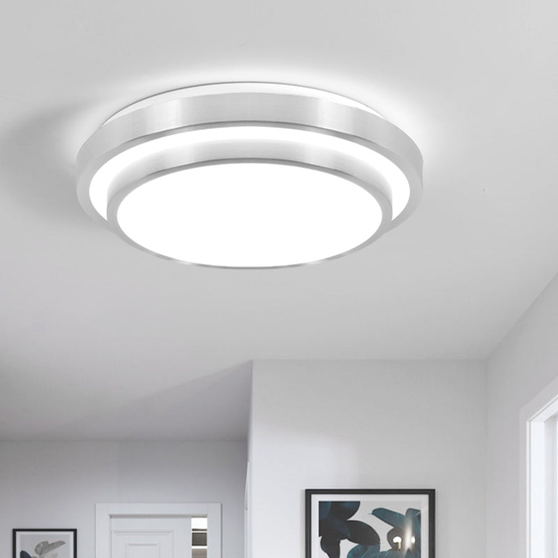Silver 2 Tiers Flush Mount Lighting with Acrylic Shade Modern Integrated LED Ceiling Flush Mount for Living Room, 9 "/12" /14 " Dia