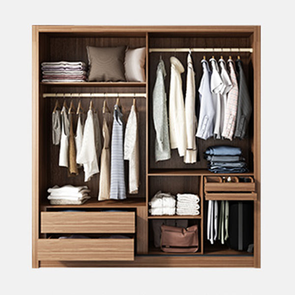 Bedroom Wooden Storage Cabinet Traditional Sliding Doors Wardrobe Armoire