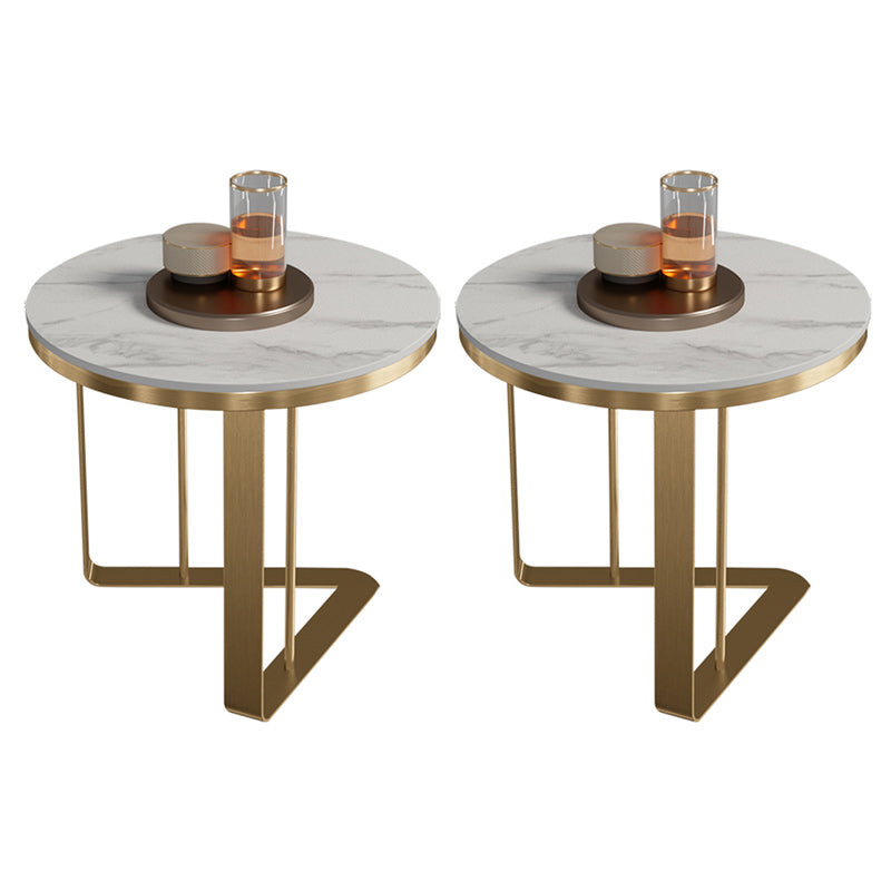 Glam Stone Round Top Side Accent Table Metal Frame End Table