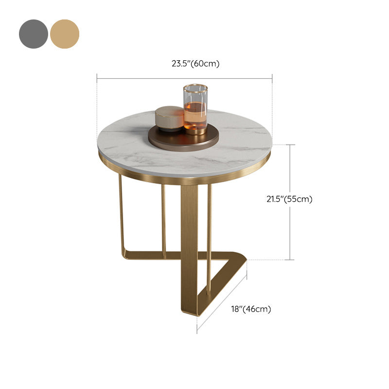 Glam Stone Round Top Side Accent Table Metal Frame End Table