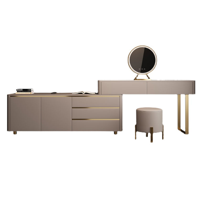 Glam Slate Mirrored Makeup Vanity Set in Gray with 5 Drawers