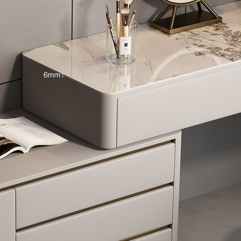 Glam Slate Mirrored Makeup Vanity Set in Gray with 5 Drawers