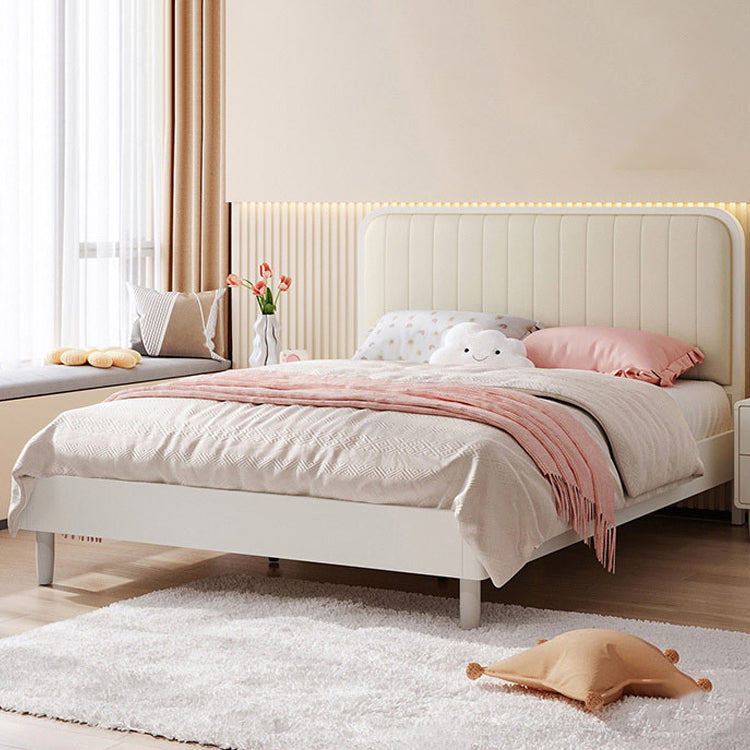 Scandinavian Standard Bed Wood Frame Bed with Upholstered Headboard