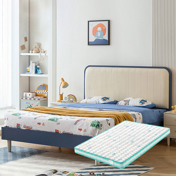 Scandinavian Standard Bed Wood Frame Bed with Upholstered Headboard