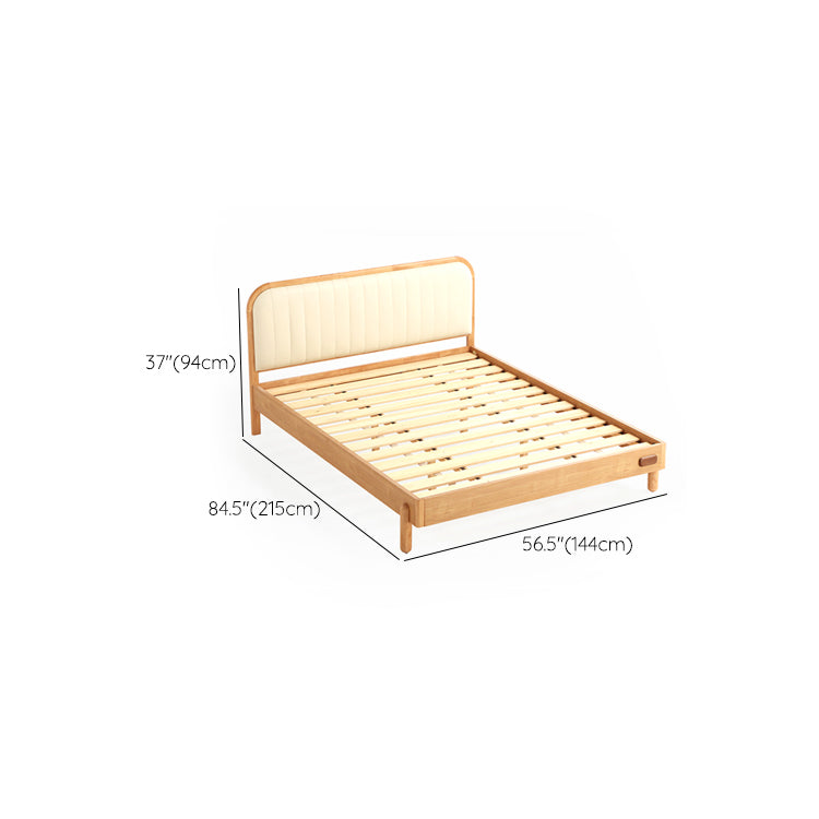 Scandinavian Standard Bed Wood Frame Bed with Upholstered Headboard