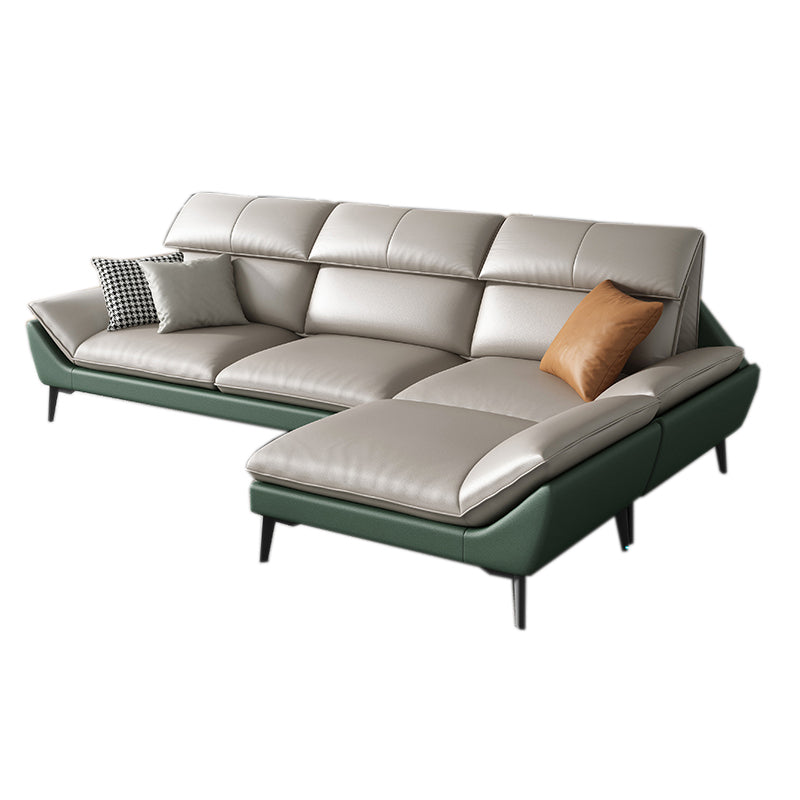 Foam Solid Color Flared Arm Waterproof Genuine Leather Sofa for Home
