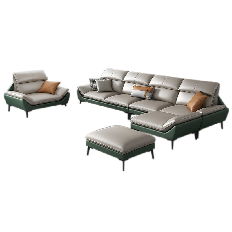 Foam Solid Color Flared Arm Waterproof Genuine Leather Sofa for Home