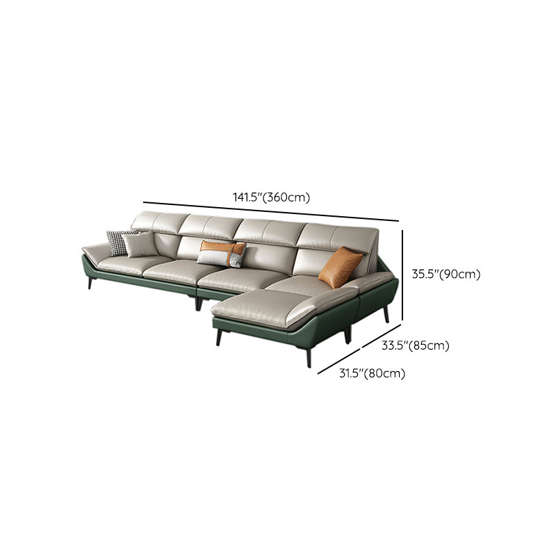 Foam Solid Color Flared Arm Waterproof Genuine Leather Sofa for Home