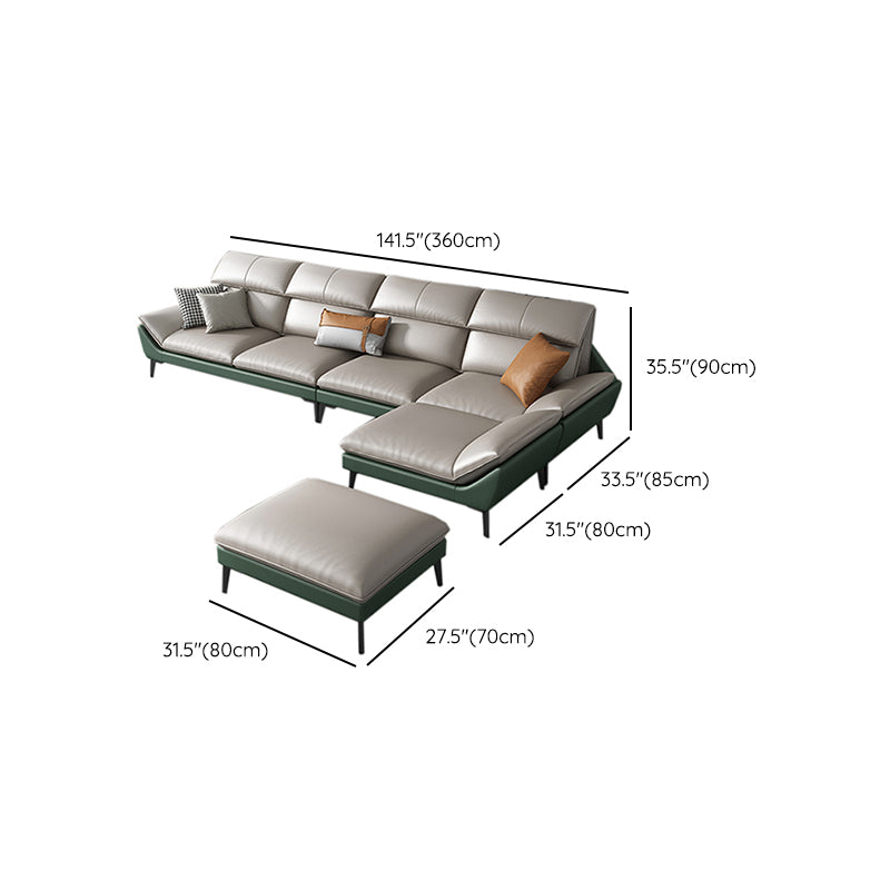 Foam Solid Color Flared Arm Waterproof Genuine Leather Sofa for Home