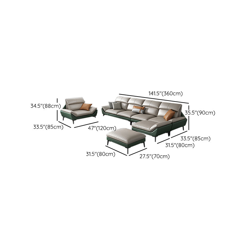 Foam Solid Color Flared Arm Waterproof Genuine Leather Sofa for Home