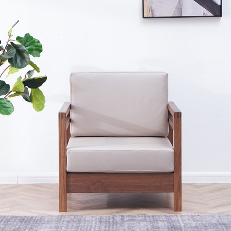Solid Wood Farmhouse Loose Back Square Arm Sofa with Grey Cushions