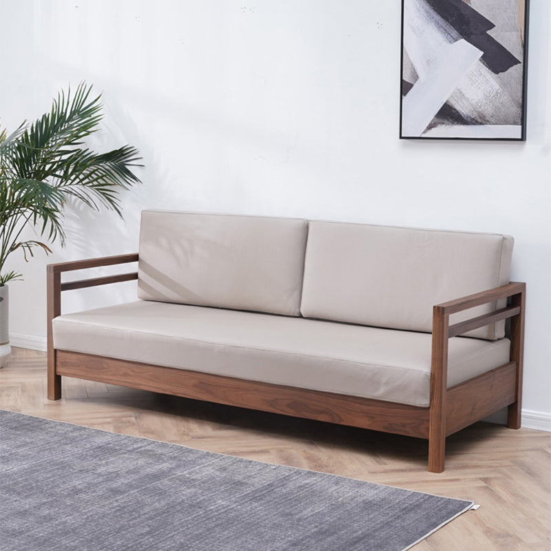 Solid Wood Farmhouse Loose Back Square Arm Sofa with Grey Cushions