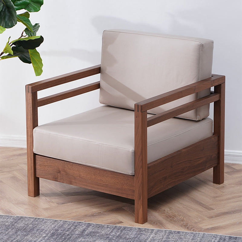 Solid Wood Farmhouse Loose Back Square Arm Sofa with Grey Cushions