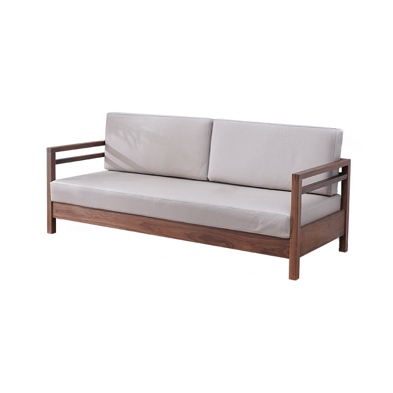 Solid Wood Farmhouse Loose Back Square Arm Sofa with Grey Cushions
