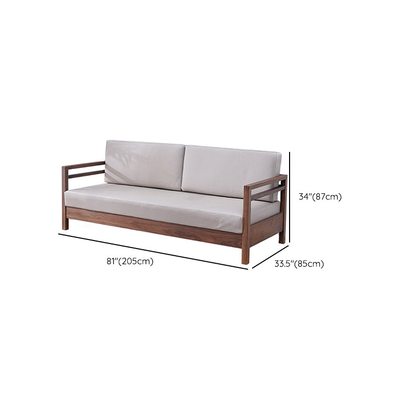 Solid Wood Farmhouse Loose Back Square Arm Sofa with Grey Cushions