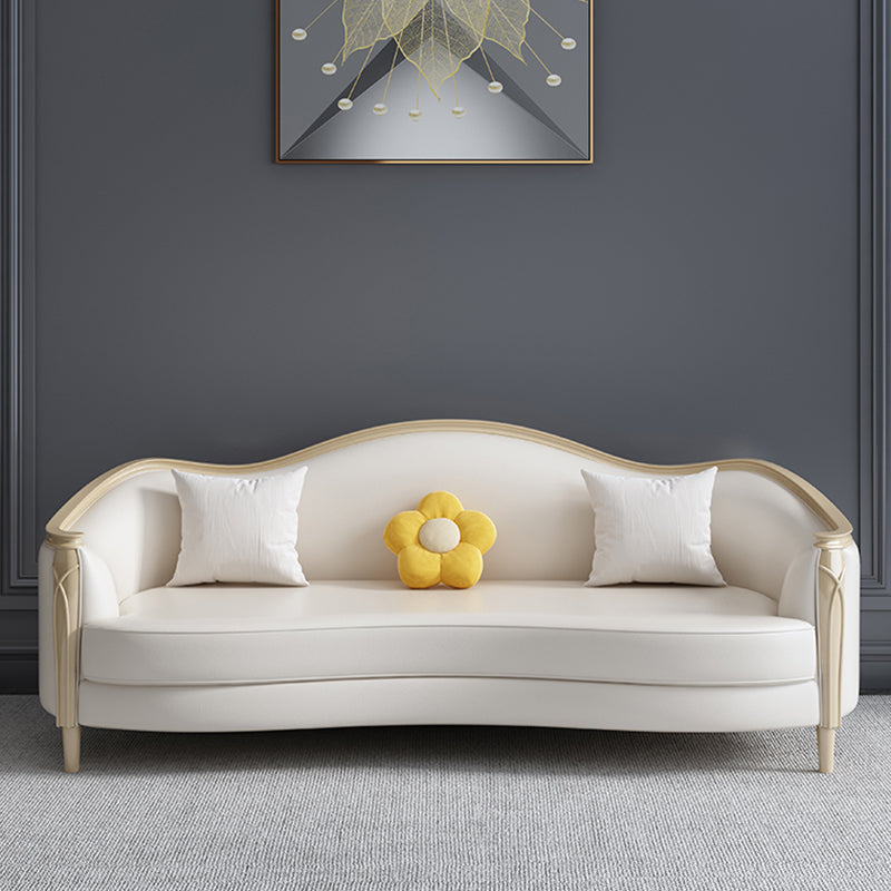 Glam Solid Wood White Genuine Leather Sofa with Pillows for Living Room