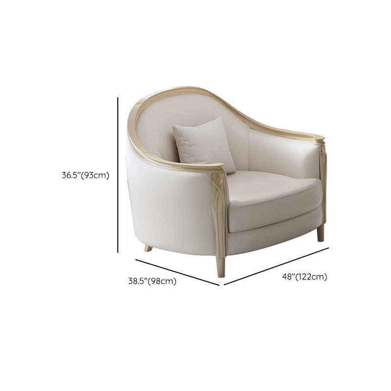 Glam Solid Wood White Genuine Leather Sofa with Pillows for Living Room