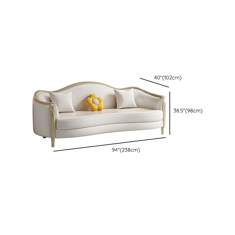 Glam Solid Wood White Genuine Leather Sofa with Pillows for Living Room