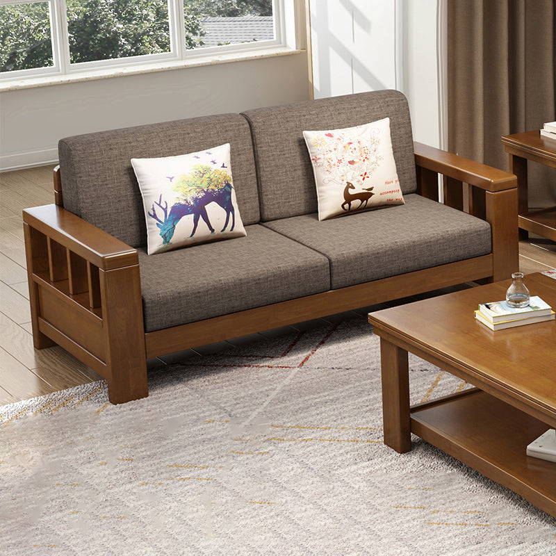 Rubberwood Contemporary Slipcovered Square Arm Sofa for Living Room