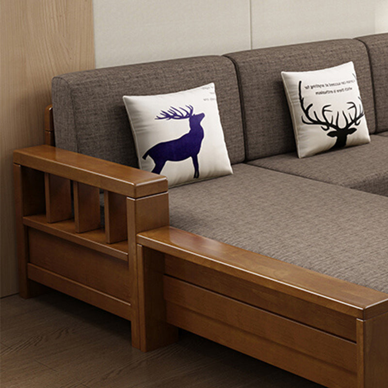 Rubberwood Contemporary Slipcovered Square Arm Sofa for Living Room