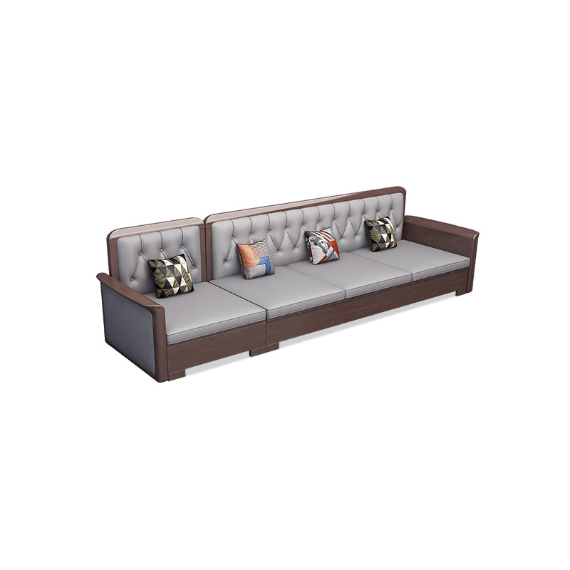 Modern Solid Wood Faux Leather Square Arm Sofa with Tufted Back
