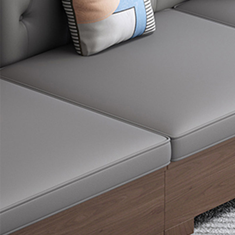 Modern Solid Wood Faux Leather Square Arm Sofa with Tufted Back